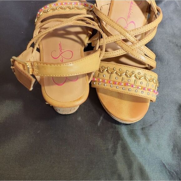 JESSICA SIMPSON LITTLE/BIG GIRL'S FALLON CORK-WRAPPED MIDSOLEWEDGE SANDAL SHOES - Picture 14 of 15